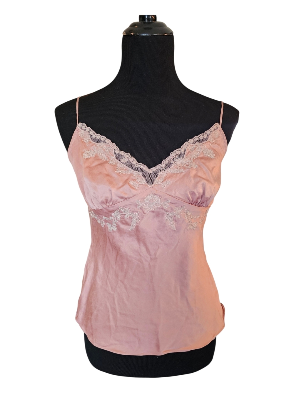 Arden B 100% Silk Cami Top M Pink Lace Embroidered Y2K Coquette Balletcore